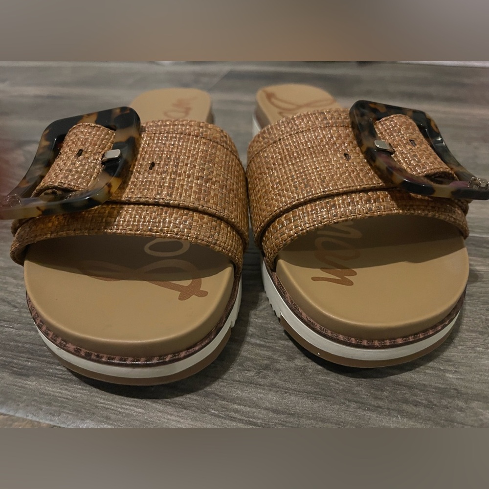 Sam Edelman Ariane Big Buckle Platform Slide Sandal in Cuoio  Sz. 8.5 - Picture 7 of 9